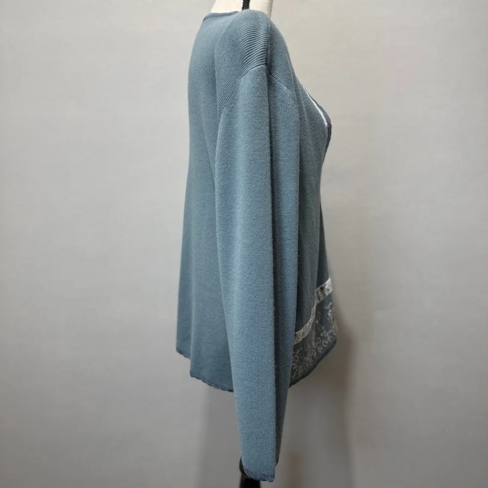 Koret Embroidered Sweater Womens M Cardigan Velvet Ribbon Trim Cottagecore Soft - Picture 4 of 9